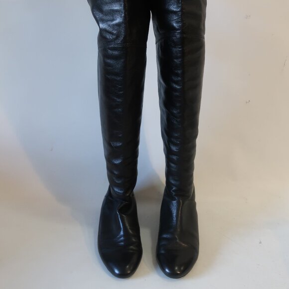 Womens Delman Black Leather Over-The-Knee Mini Wedge Heel Boots 8 - Picture 1 of 14